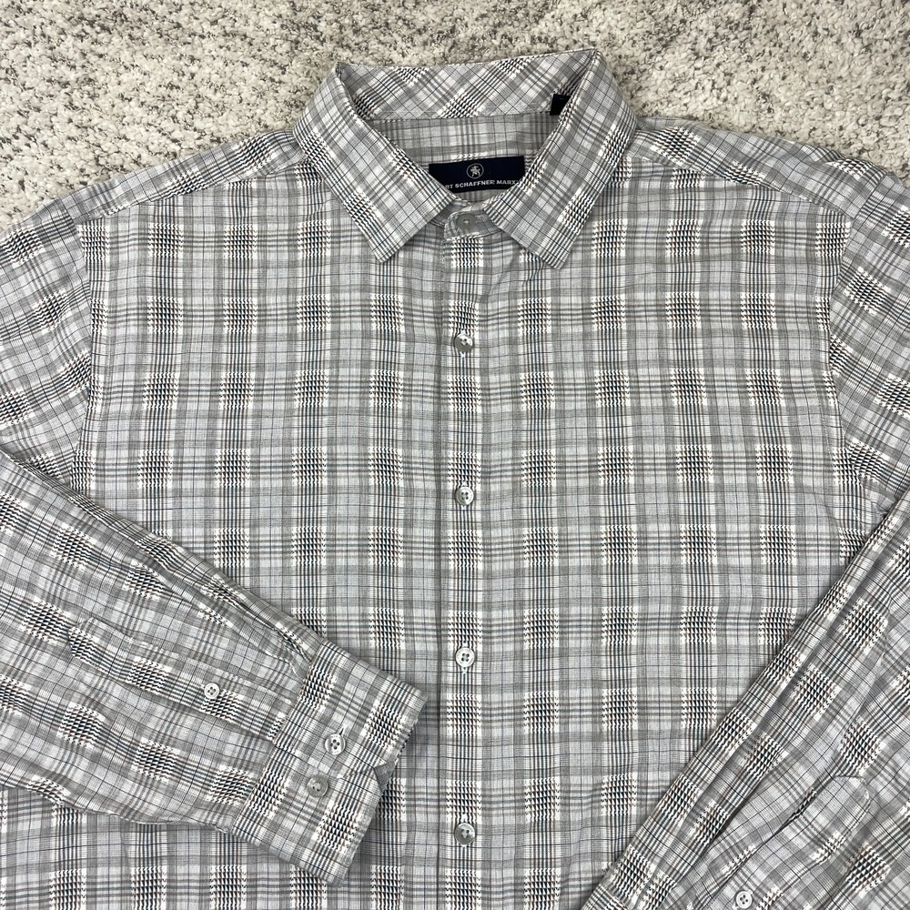 Hart Schaffner Marx Shirt Mens XL Plaid Long Sleeve Button Down Cutaway Collar